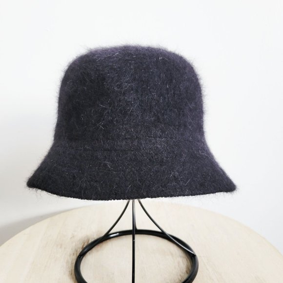 Vintage Wool Angora Bucket Hat, Black Fluffy Bucket Hat, Black Fluffy Brim Hat - Picture 3 of 10